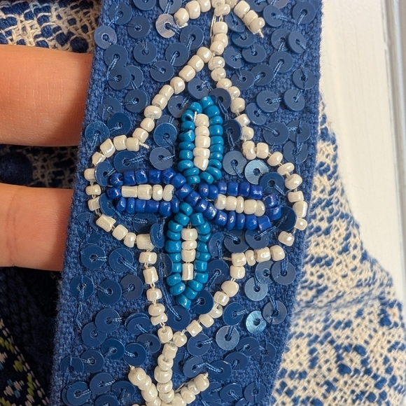 America & Beyond Hand Beaded Boho Blue Bandana Pattern Tote Bag - Picture 4 of 8